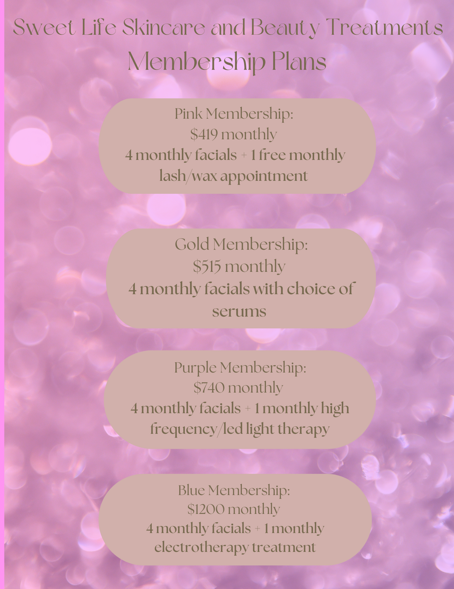 Sweet Life Skincare and Beauty Treatment Memberships